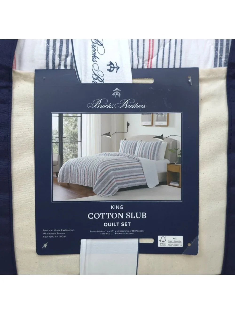 Brooks Brothers King Cotton Slub Quilt Set With Shams Red & Blue Stripes 3-Piece